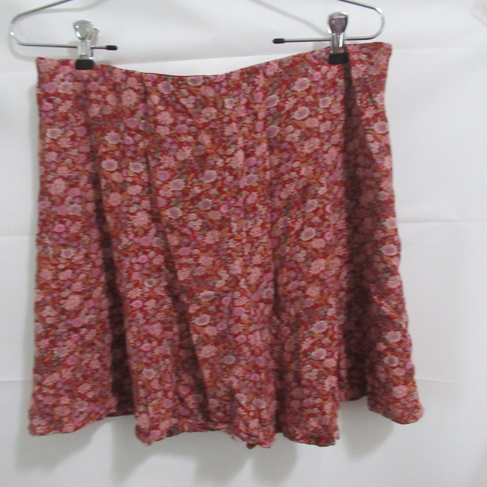 American Eagle Floral Skirt Womens L brick Red Pink Excellent Boho Viscose Mini